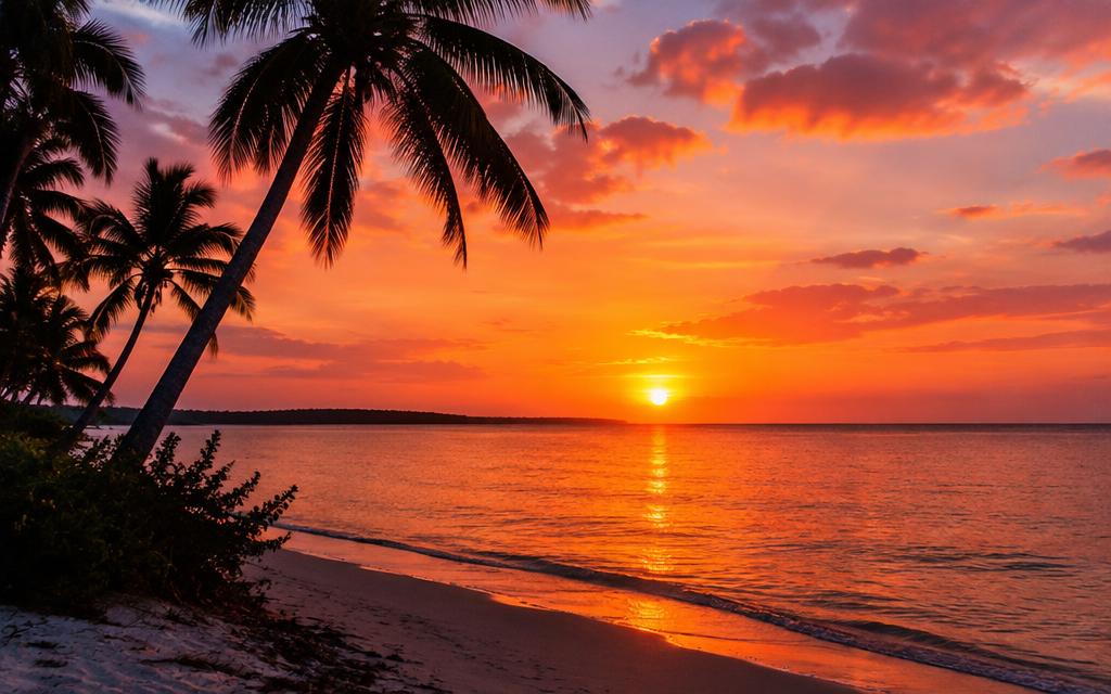 Gulf sunset behind silhouetted palms