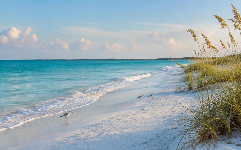 White-sand barrier island beach with shorebirds